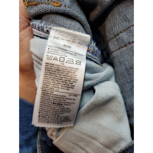 Gap Jeans Men Size 30 Blue Denim Cotton Medium Wash Flat Front Slim Straight Leg - Picture 7 of 9